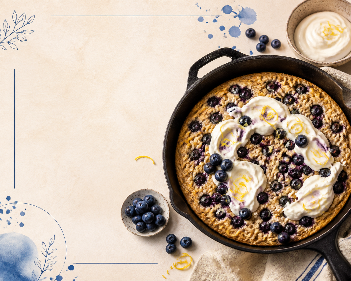 Blueberry Oat Skillet Pancake with Lemon Yogurt